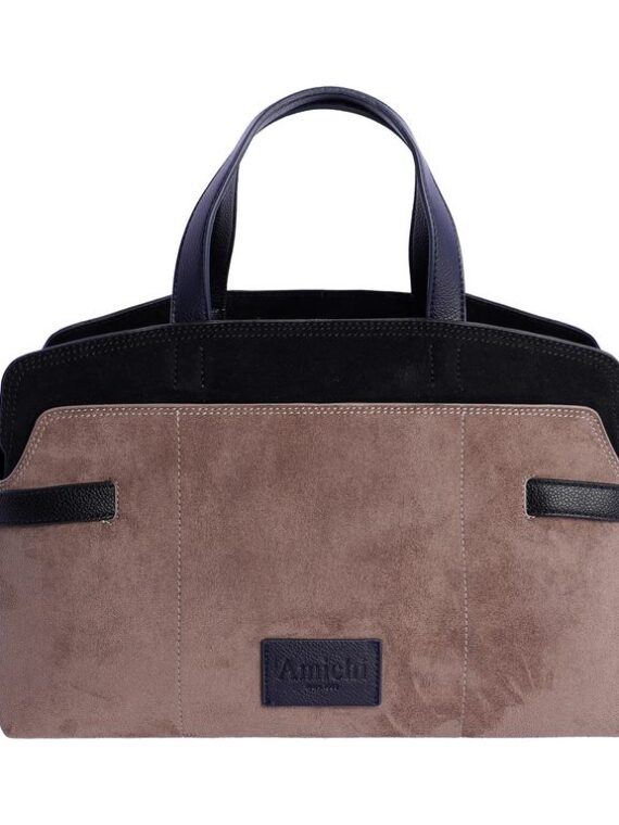 Bolso mano y cruzar antelina taupet /negro