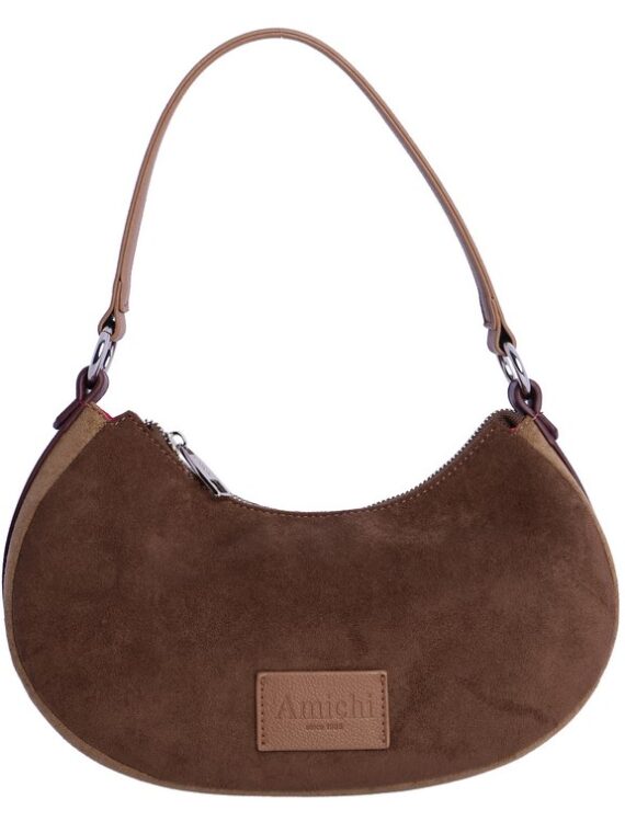 Bolso antelina camel y granate Amichi hombro