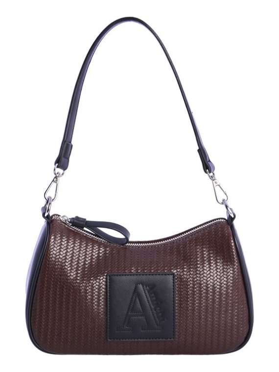 Bolso de hombro y cruzar trenzado marrón chocolate