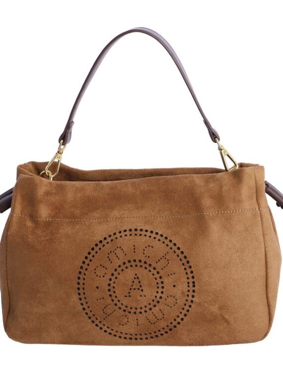 Bolso de mano y bandolera antelina camel Amichi
